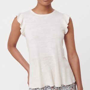 LOFT Striped Ruffle Sleeve Peplum Sweater Tee